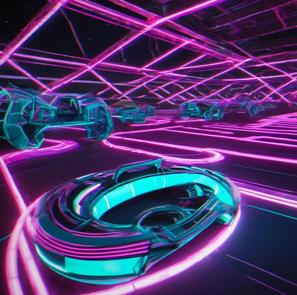 An obstacle course floating through space with rings to pass through, vertical sections, and tight weaving challenges