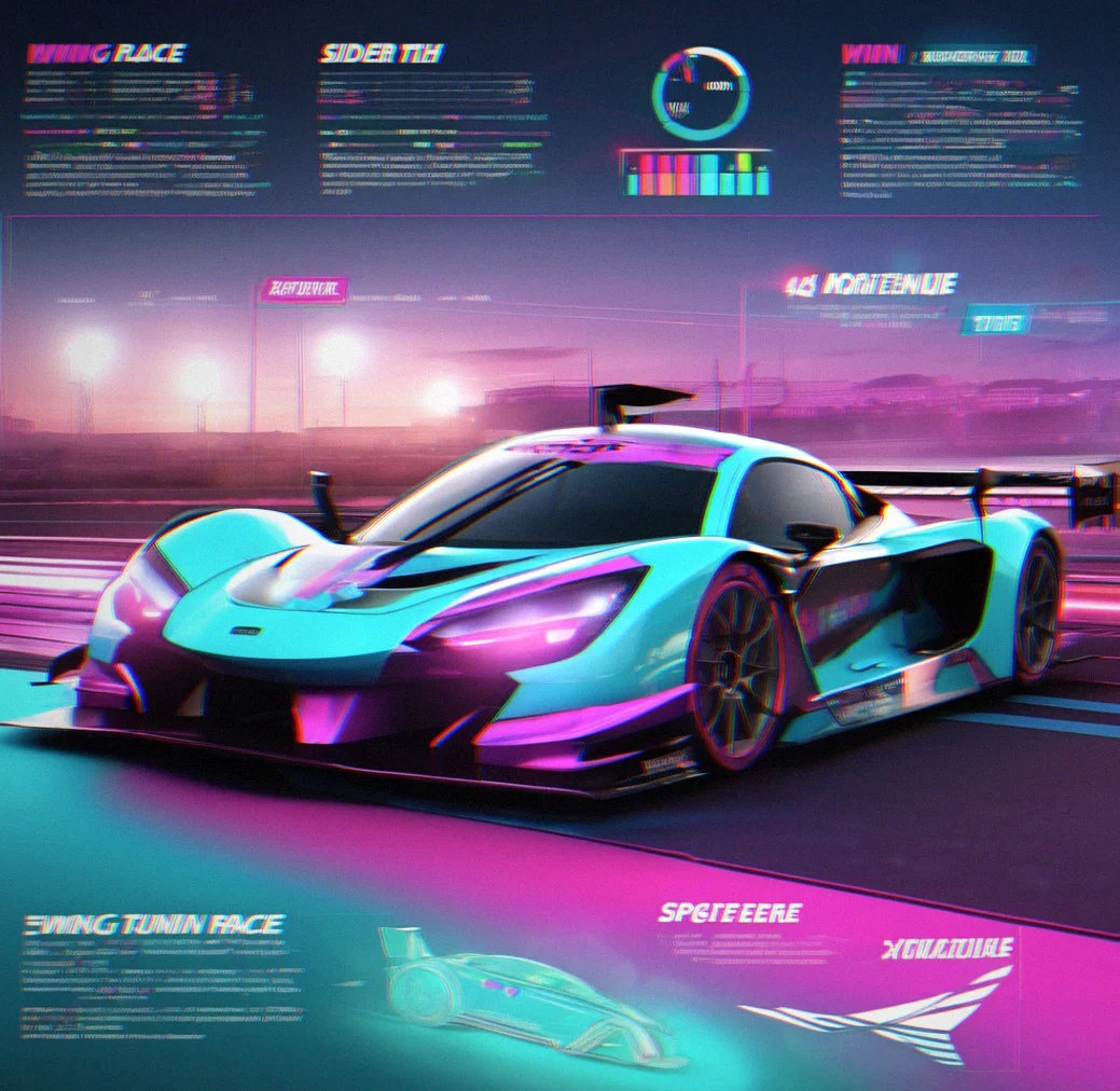 Aerodynamic tuning menu displaying wing angle slider positioned at 8 degrees, splitter depth at 12mm, downforce curve graph showing 420 kg maximum