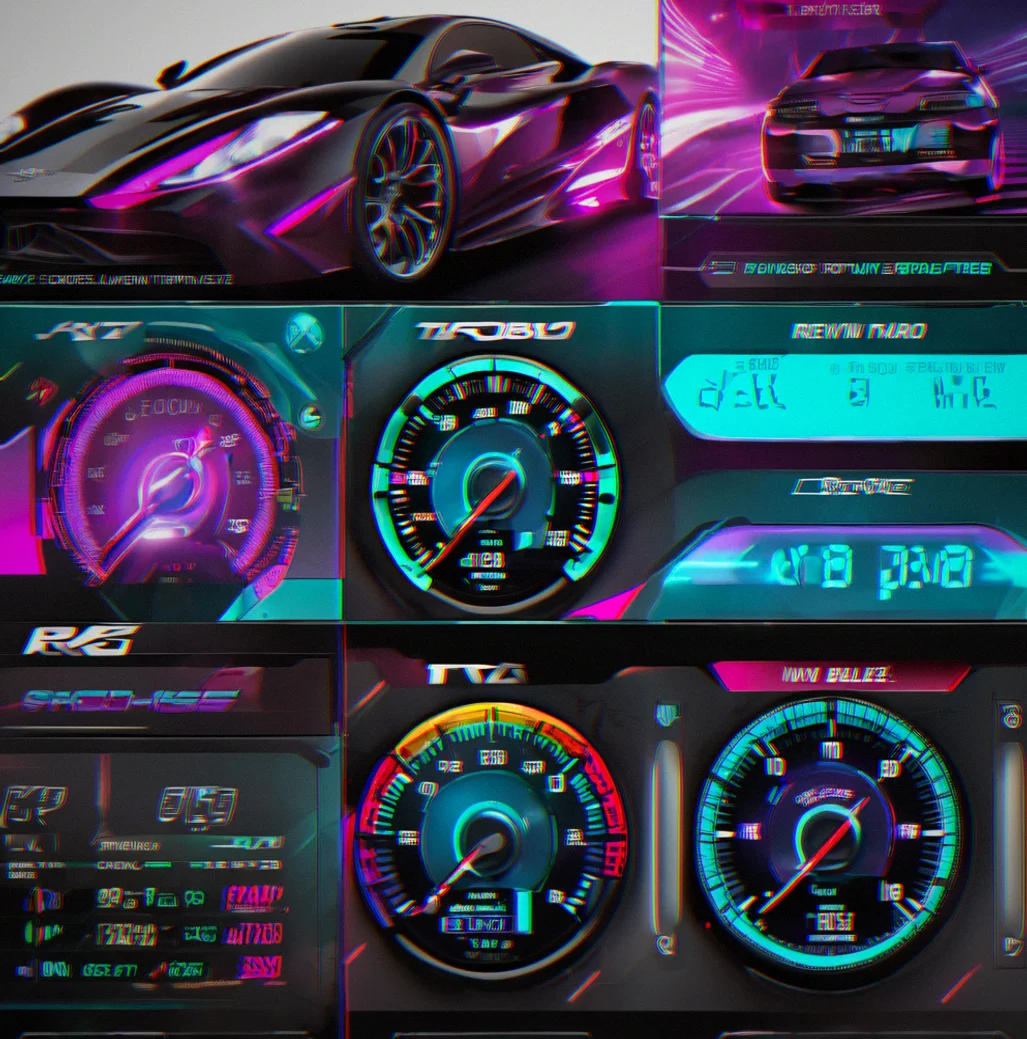 Engine tuning interface showing horsepower slider at 187 HP, turbo pressure gauge, fuel octane selector at 98, and rev limiter adjustment