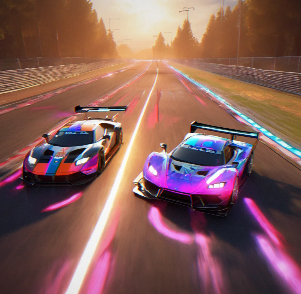 During a ranked duel both vehicles are visible side-by-side on the track. The gap between you updates in real time, brake zones are marked out, and you can see what the opponent's running for their setup.
