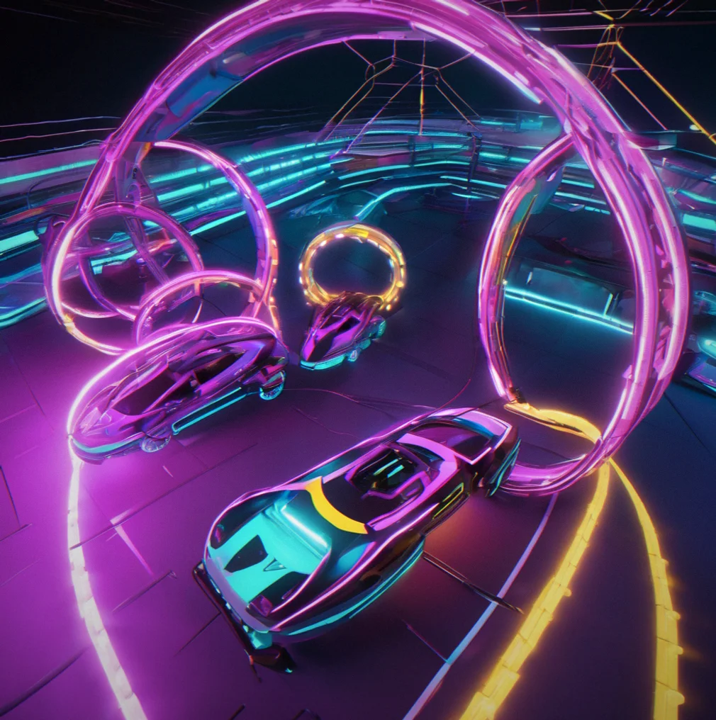 An aerial obstacle course where you're threading your vehicle through floating rings at speed. The screen shows how tight your timing is and what difficulty level you're on.